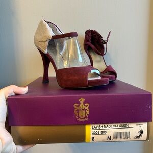 New In Box Fergie size 8 Lavish Burgundy Suede Women's Heels